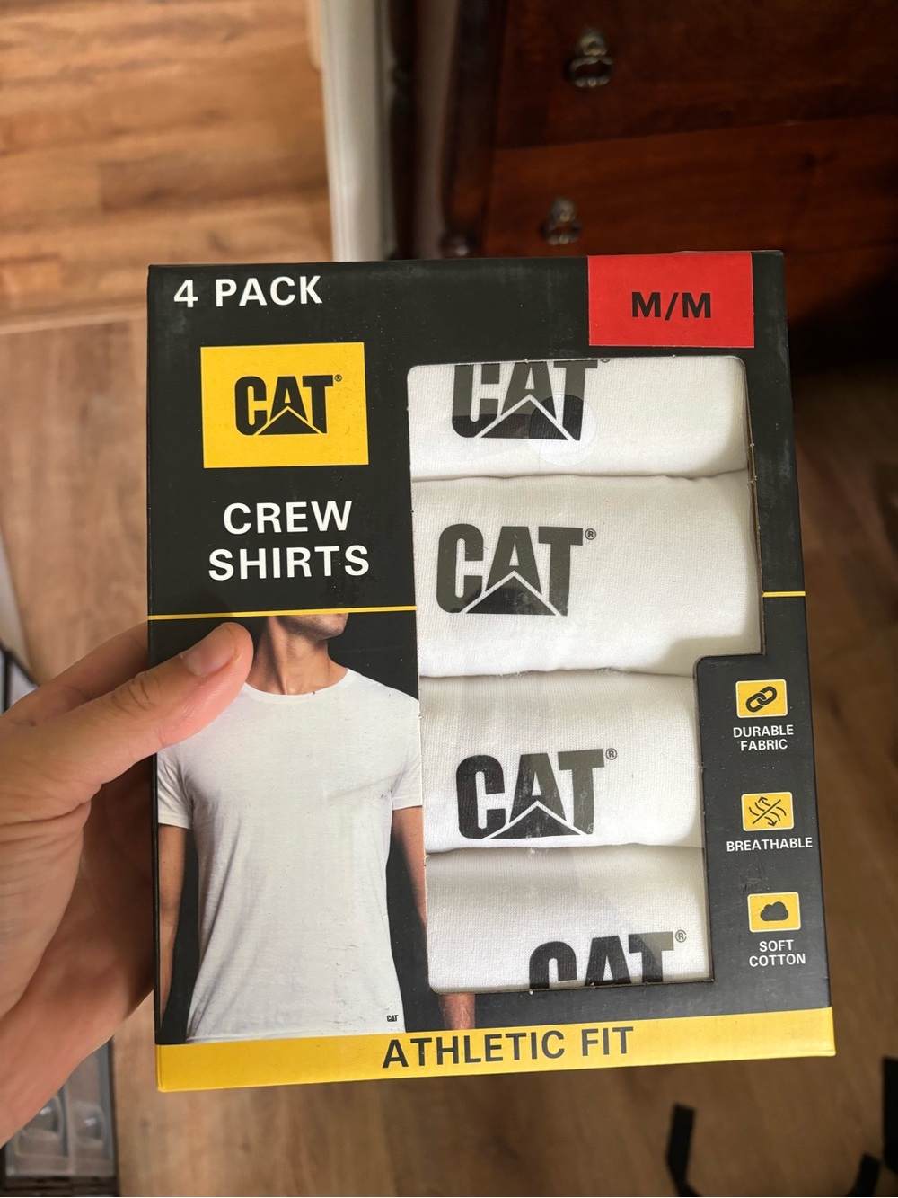 CAT Men's White Crew Neck Short Sleeve Athletic Fit Shirt - 4 Pack